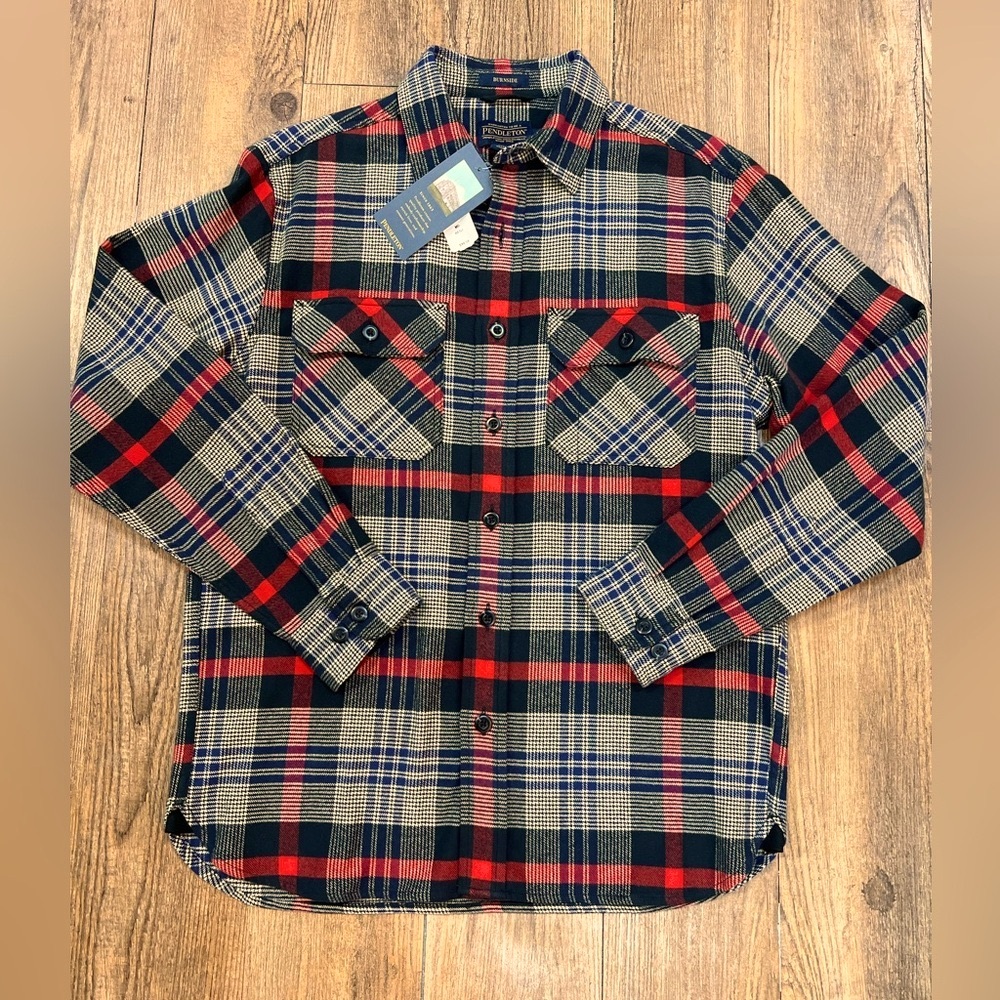 PENDLETON Burnside Red, tan & Black Double brushed Flannel  Plaid Shirt NWT